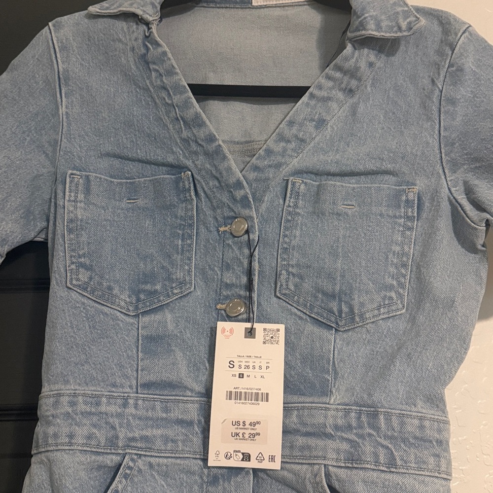 NEW NWT - Zara - mini denim short sleeve dress - small - Picture 3 of 4